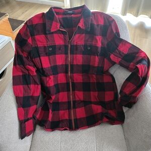 CHAPS Red and Black Plaid Zip- Up Flannel